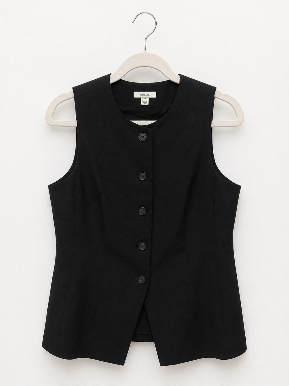 ✨ RW&CO Black Linen Blend Sleeveless Button Front Vest Top Large NWOT - Picture 3 of 6